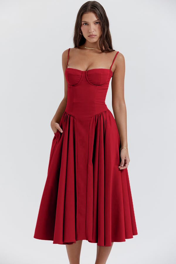 GR | Ärmelloses Midikleid Mit Korsett Passform