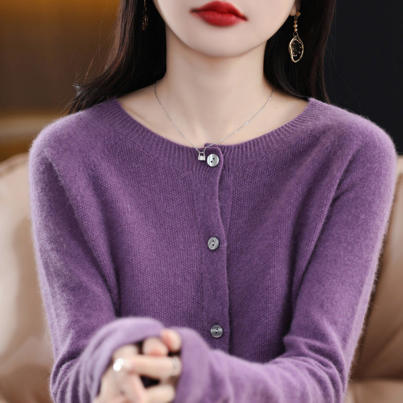 GR | Lockerer Damen Cashmere Strickjacke Mit Rundhalsausschnitt Aus Hochwertiger Veganer Wolle