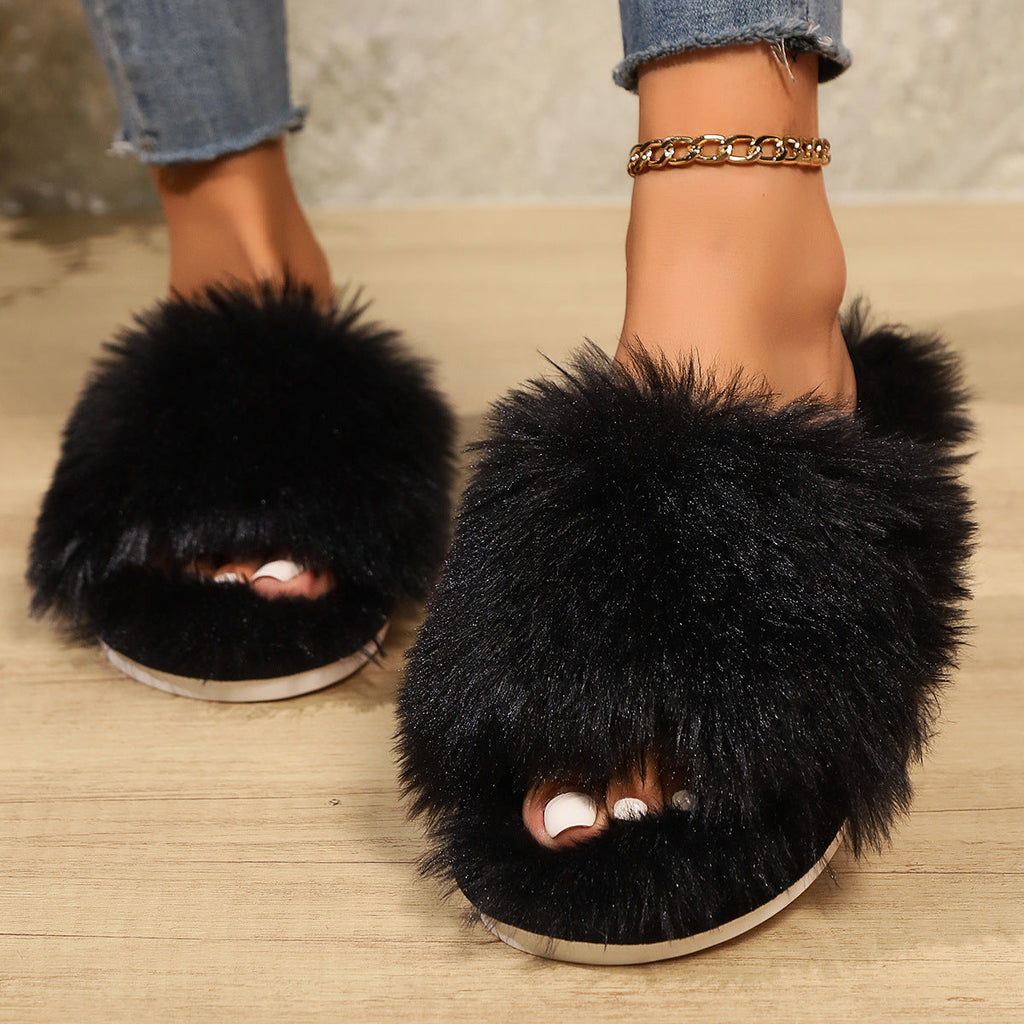 GR | Mules - Women's slippers with open toe and faux fur