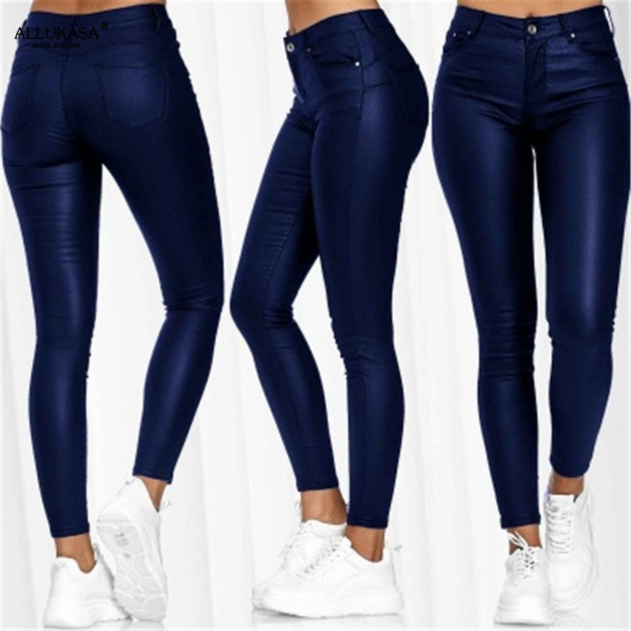 GR Moderne Hose | Lederne, schlanke Freizeithose im Streetwear-Stil für Frauen mit Taschen