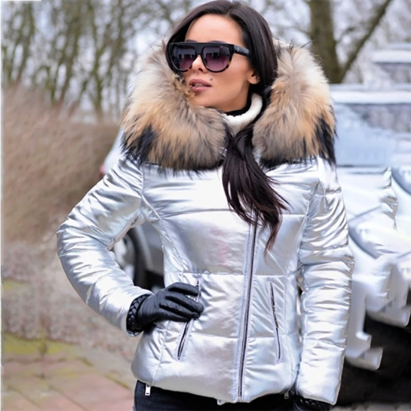 GR - Fashionable, lined jacket with hood and faux fur collar