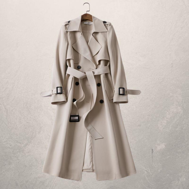 GR | Long trench coat, classic cut, double-breasted with belt and storm flap