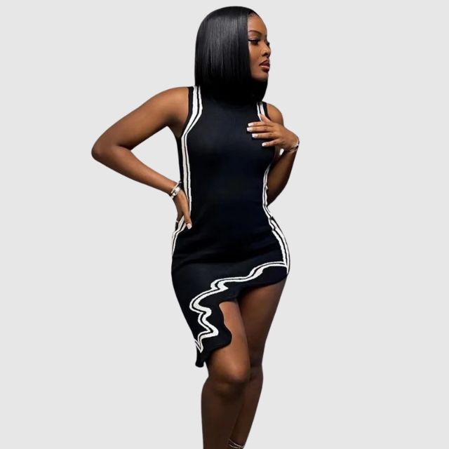 GR | Sleeveless dress with contrasting piping