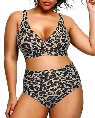GR | Push-up High-Waisted Tummy Control Plus Size Bikini Swimsuit Leopard Print