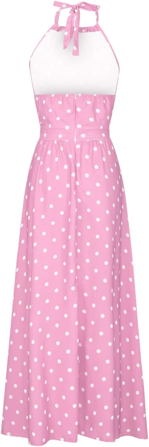 GR | Boho Print Patchwork Halter Pleated Dresses