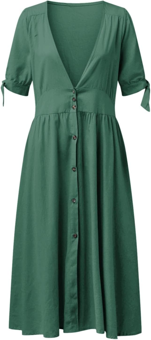GR | Elegante Freizeitkleider mit V-Ausschnitt und Schnallenverschluss
