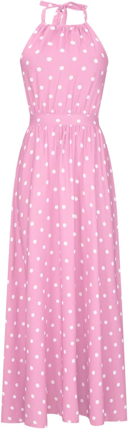 GR | Boho Print Patchwork Halter Pleated Dresses