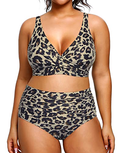 GR | Push-up High-Waisted Tummy Control Plus Size Bikini Swimsuit Leopard Print