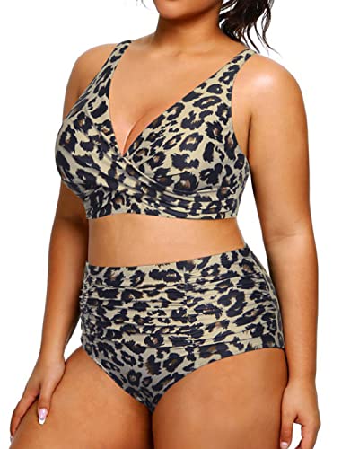 GR | Push-up High-Waisted Tummy Control Plus Size Bikini Swimsuit Leopard Print