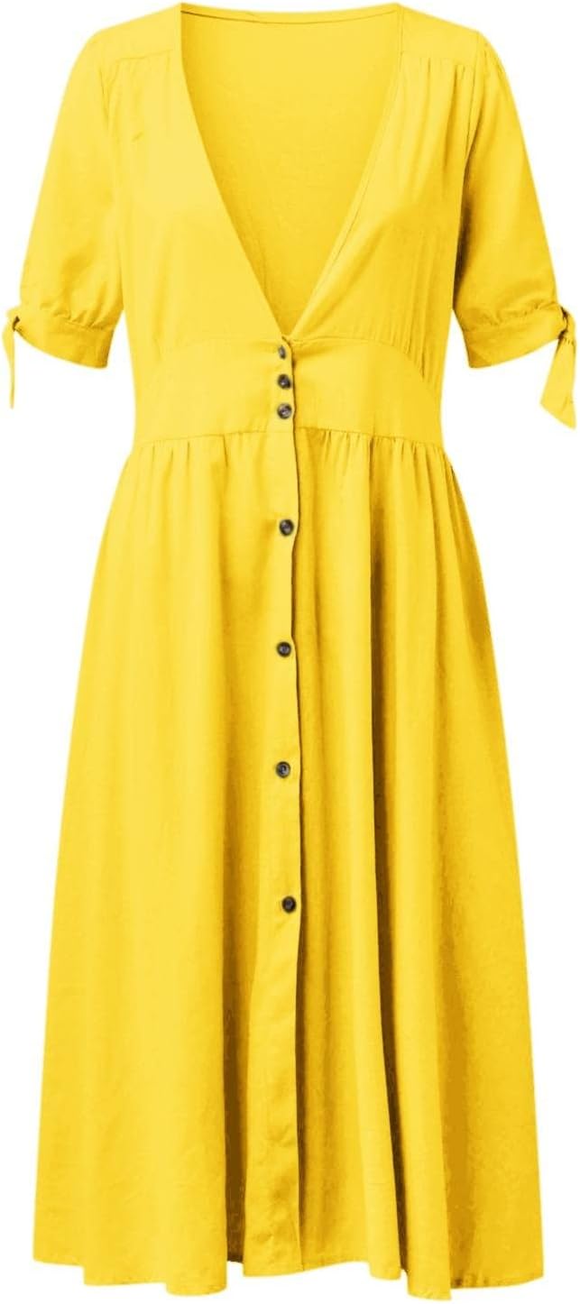 GR | Elegante Freizeitkleider mit V-Ausschnitt und Schnallenverschluss