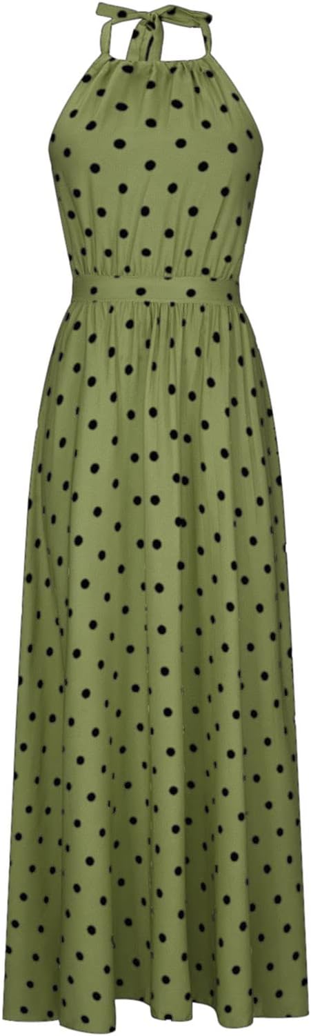 GR | Boho Print Patchwork Halter Pleated Dresses