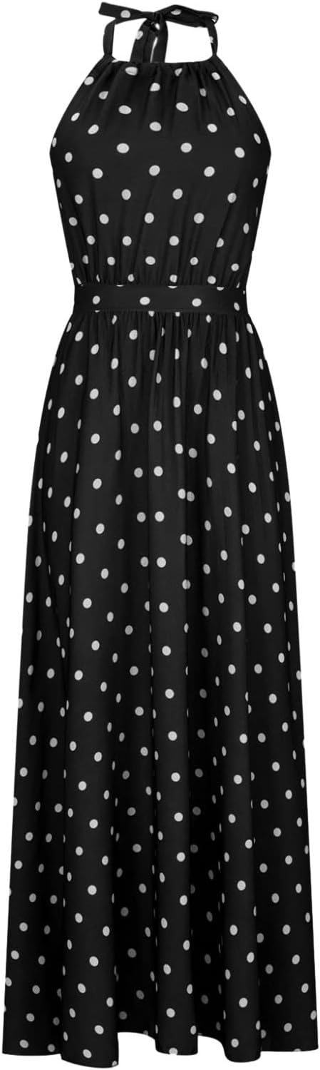 GR | Boho Print Patchwork Halter Pleated Dresses