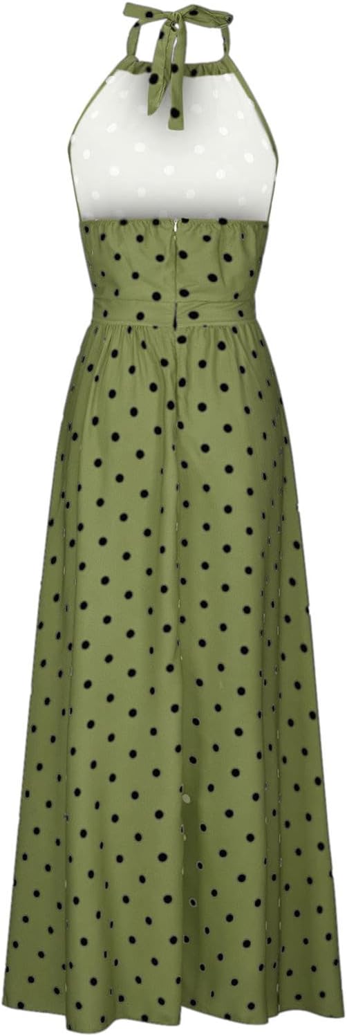 GR | Boho Print Patchwork Halter Pleated Dresses