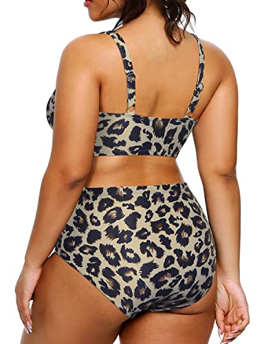 GR | Push-up High-Waisted Tummy Control Plus Size Bikini Swimsuit Leopard Print