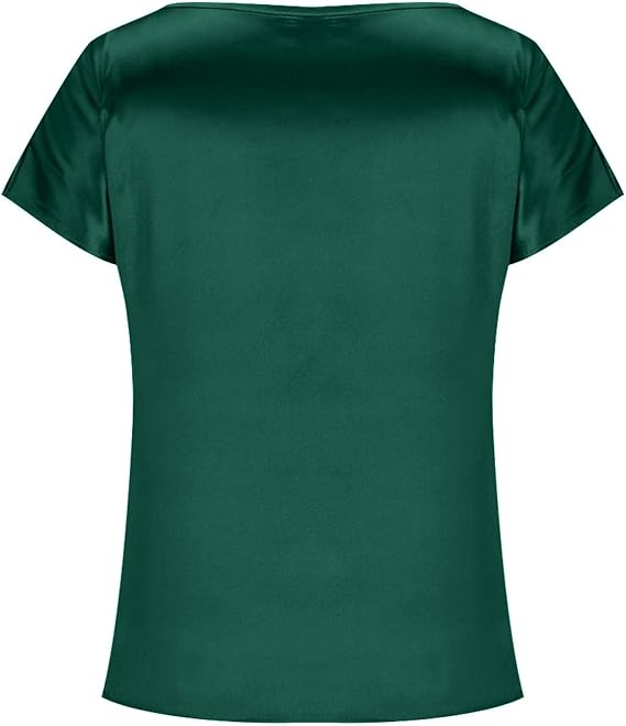 Women's satin T-shirt with an elegant waterfall neckline and simple details, size S