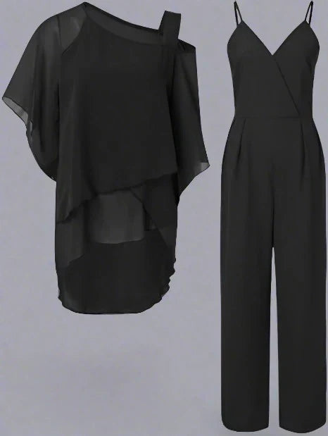 GR | 2-piece chiffon set - sophisticated women's top and jumpsuit