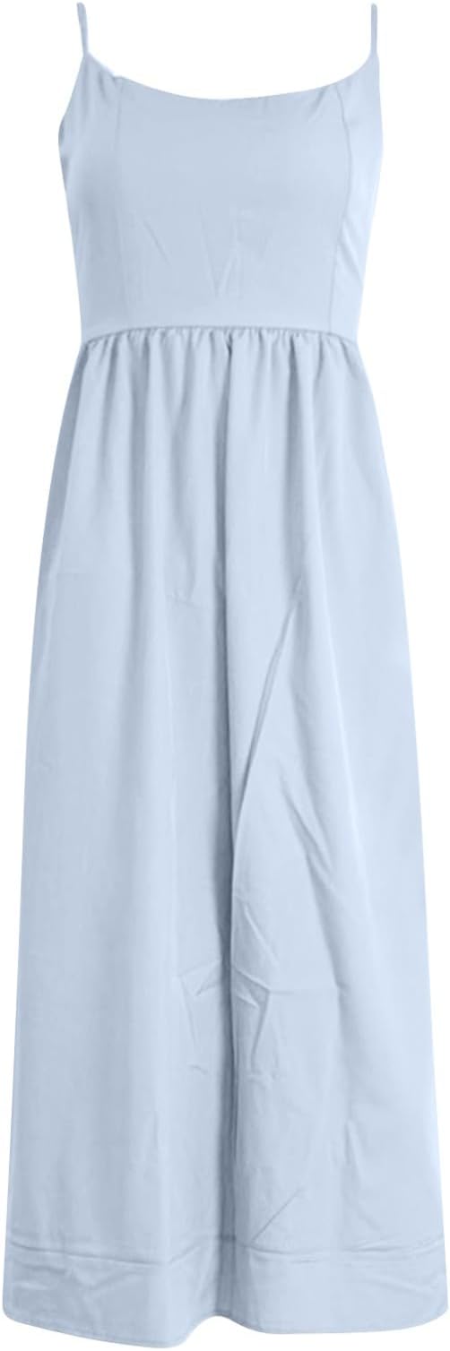 GR | Midi Kleid Spaghettiträger Quadratischer Ausschnitt Ausgestellter Rock Elegante Passform