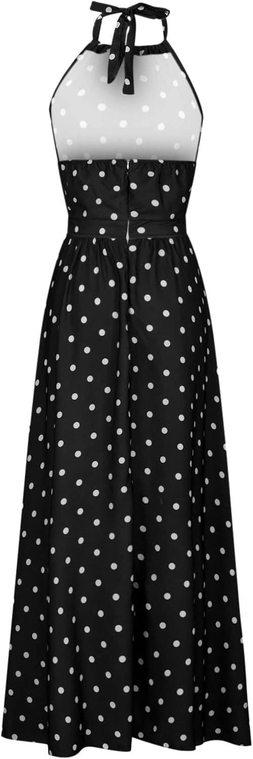 GR | Boho Print Patchwork Halter Pleated Dresses