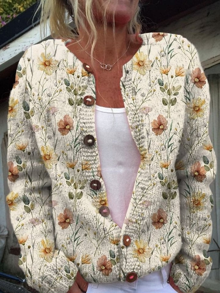 GR | Stylisches Blumenmuster Strickjacke