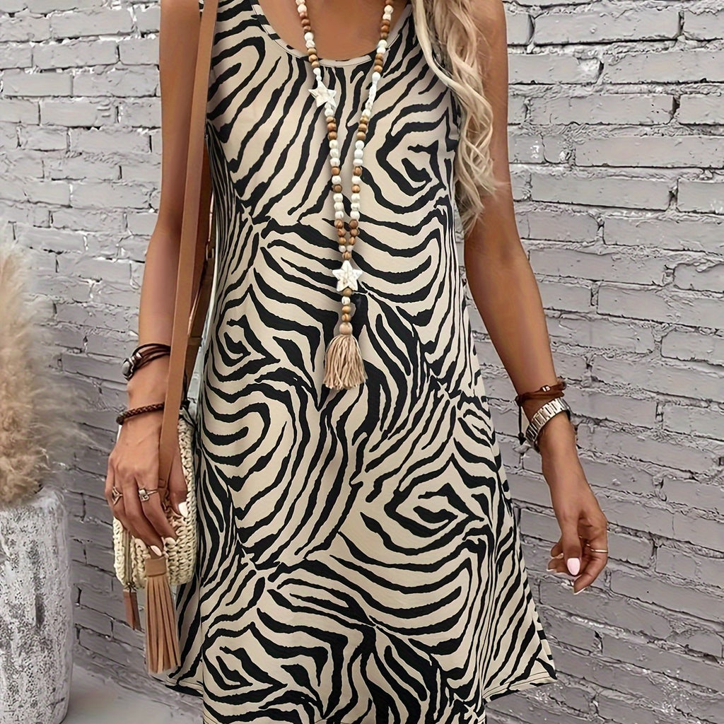GR | Sleeveless Zebra Dress, A-Line Summer Skirt