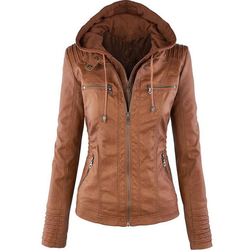 Leather jacket with lapel