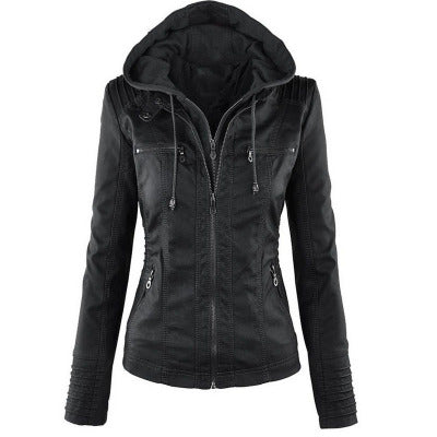 Leather jacket with lapel