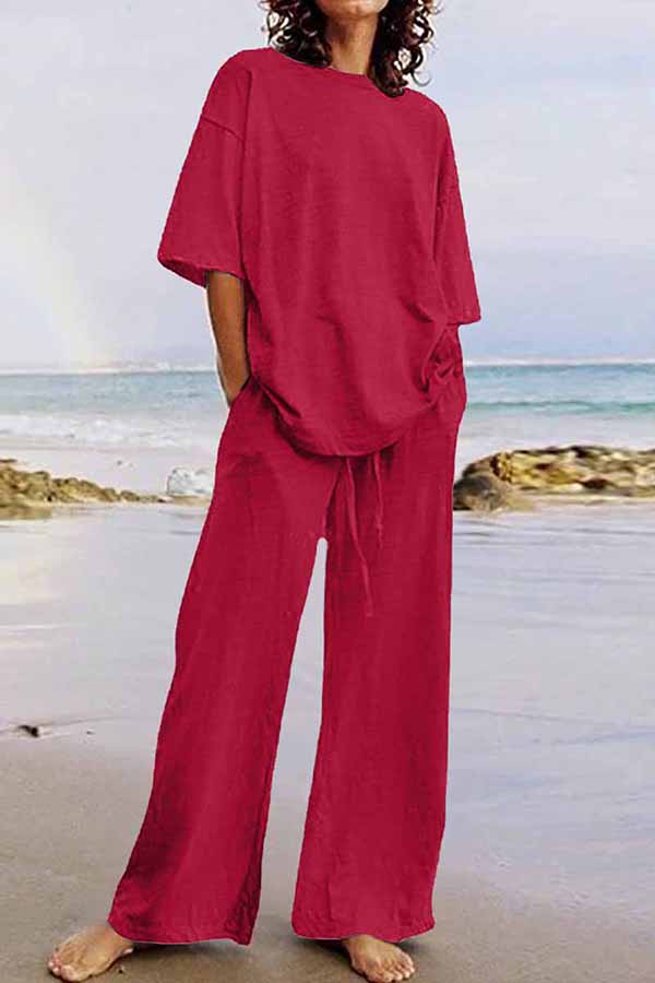 GR | Casual Living Solid Color O-Neck Short Sleeve Two Pieces (11 Colors)