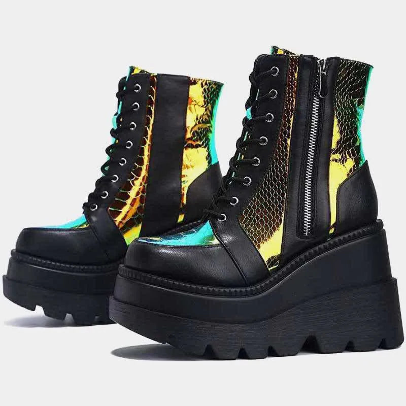 GR | Colorblock lace-up boots with high heels