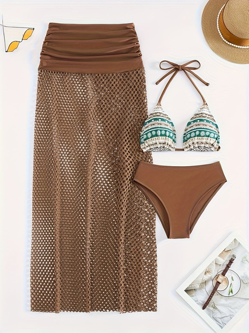 GR | Three-piece bikini set with tribal print for women