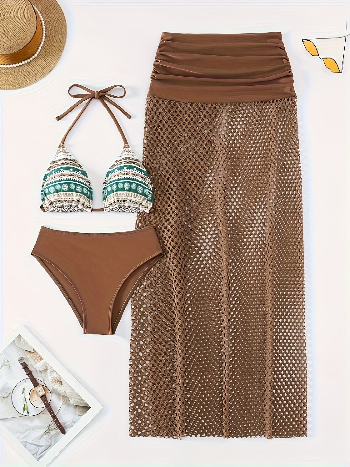GR | Three-piece bikini set with tribal print for women