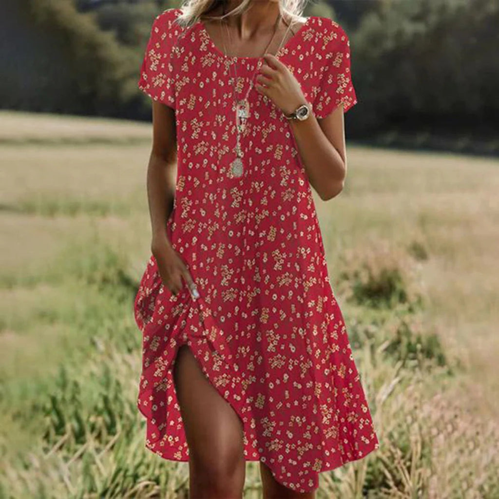 GR | Kurzärmeliges Grünes Minikleid Mit Punkten