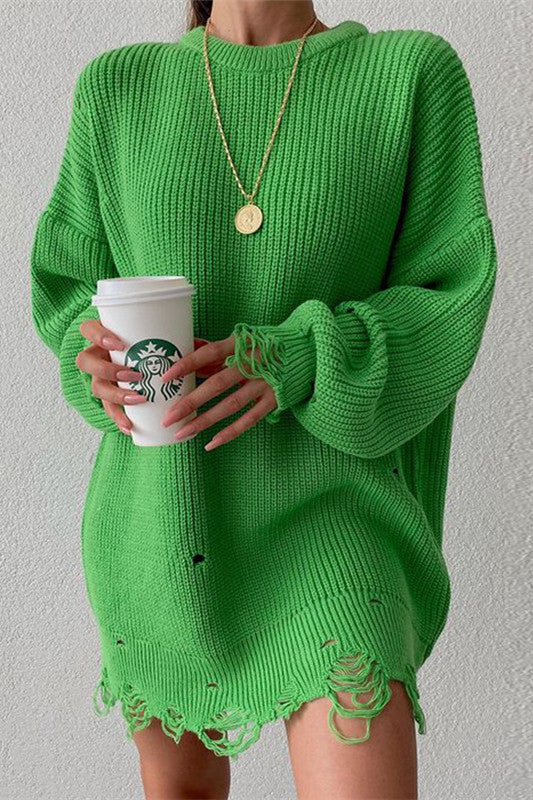 GR Ripped O Neck Oversized Sweater Kleid