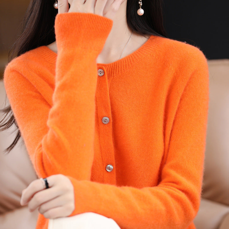 GR | Lockerer Damen Cashmere Strickjacke Mit Rundhalsausschnitt Aus Hochwertiger Veganer Wolle