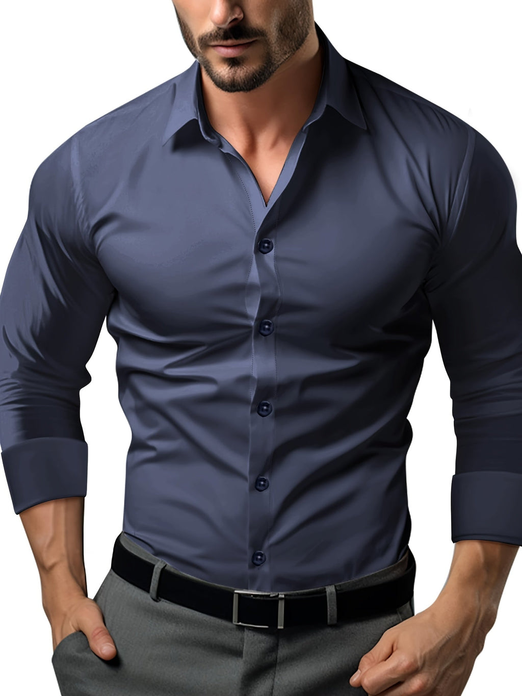 GR | Slim Fit Einfarbiges Baumwollhemd