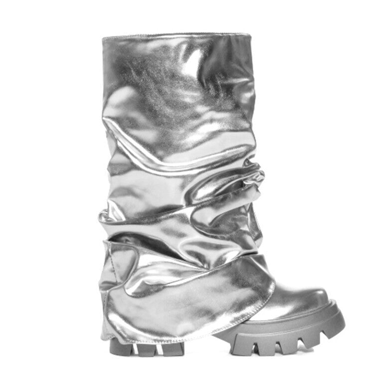 GR | Round Toe Thick Bound Shaped Sole Folded Women's Boots