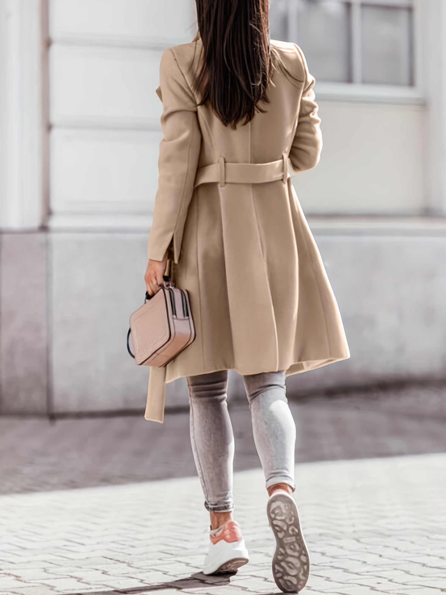 GR | Women's Double-Button Wool Blend Trench Coat, Slim Fit, Knee Length