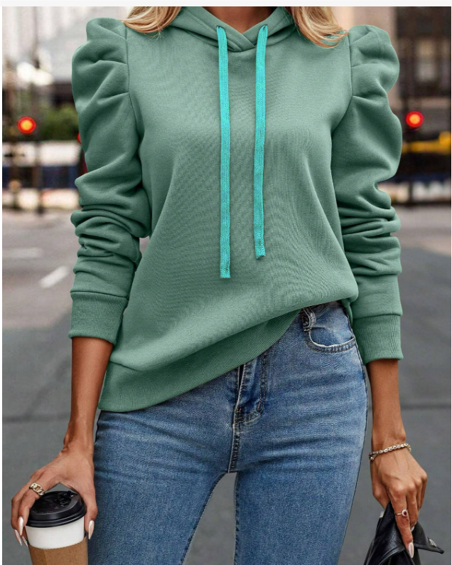 GR | Damen Kapuzenpulli mit gerafften Ärmeln