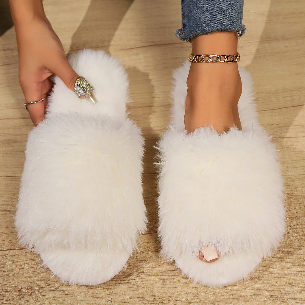 GR | Mules - Women's slippers with open toe and faux fur