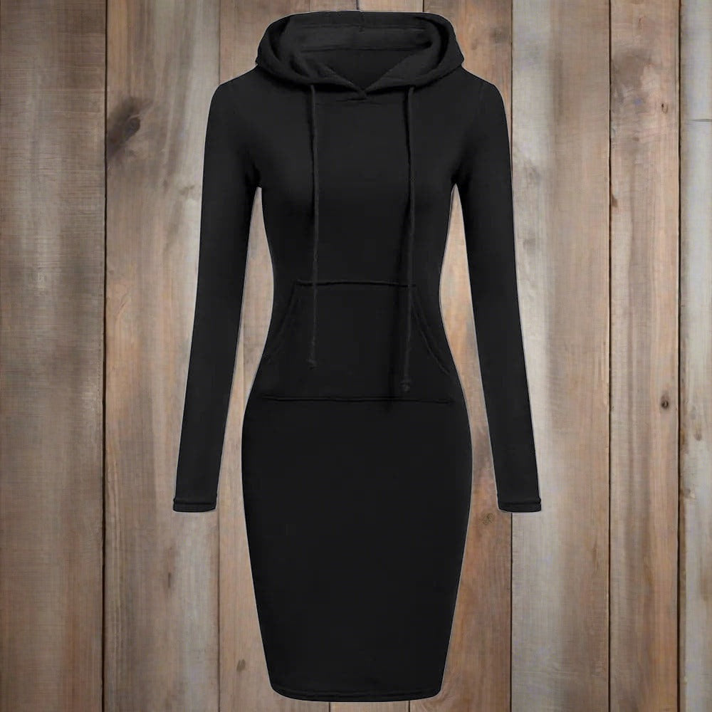 GR | Casual autumn sweatshirt dress with hood and drawstring for women