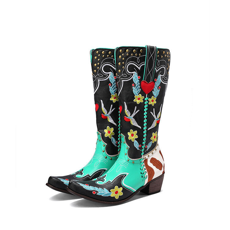 GR | Denim Western Shoes Women's Leather Boots Fantastic Embroidery