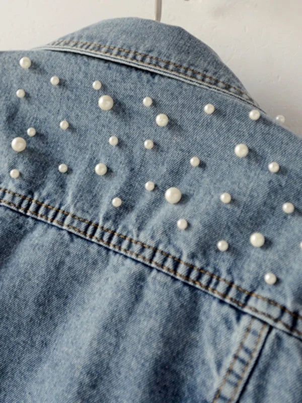 GR | Casual denim jacket with pearls for women