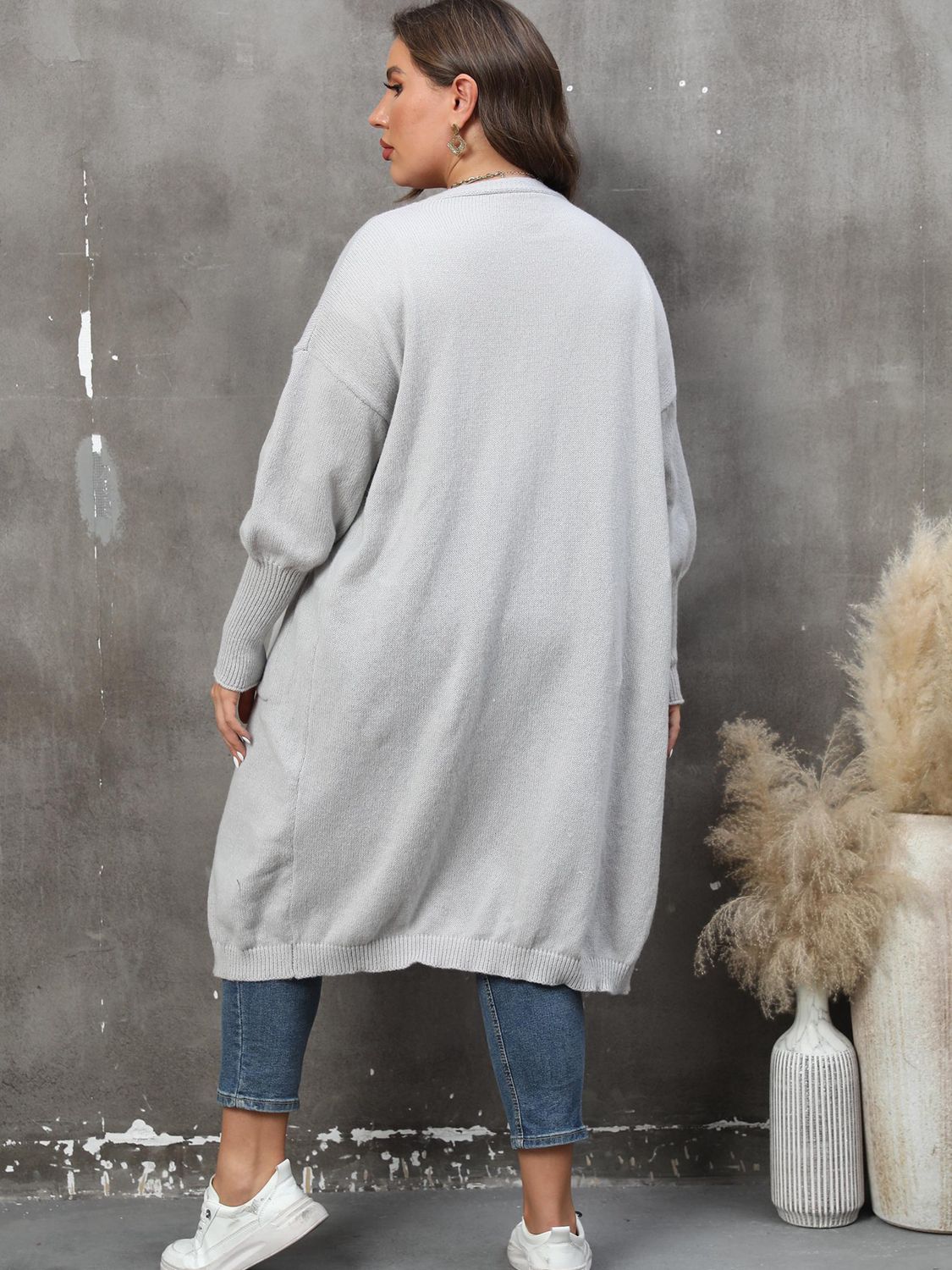 GR | Plus Size Langarm Taschen Cardigan
