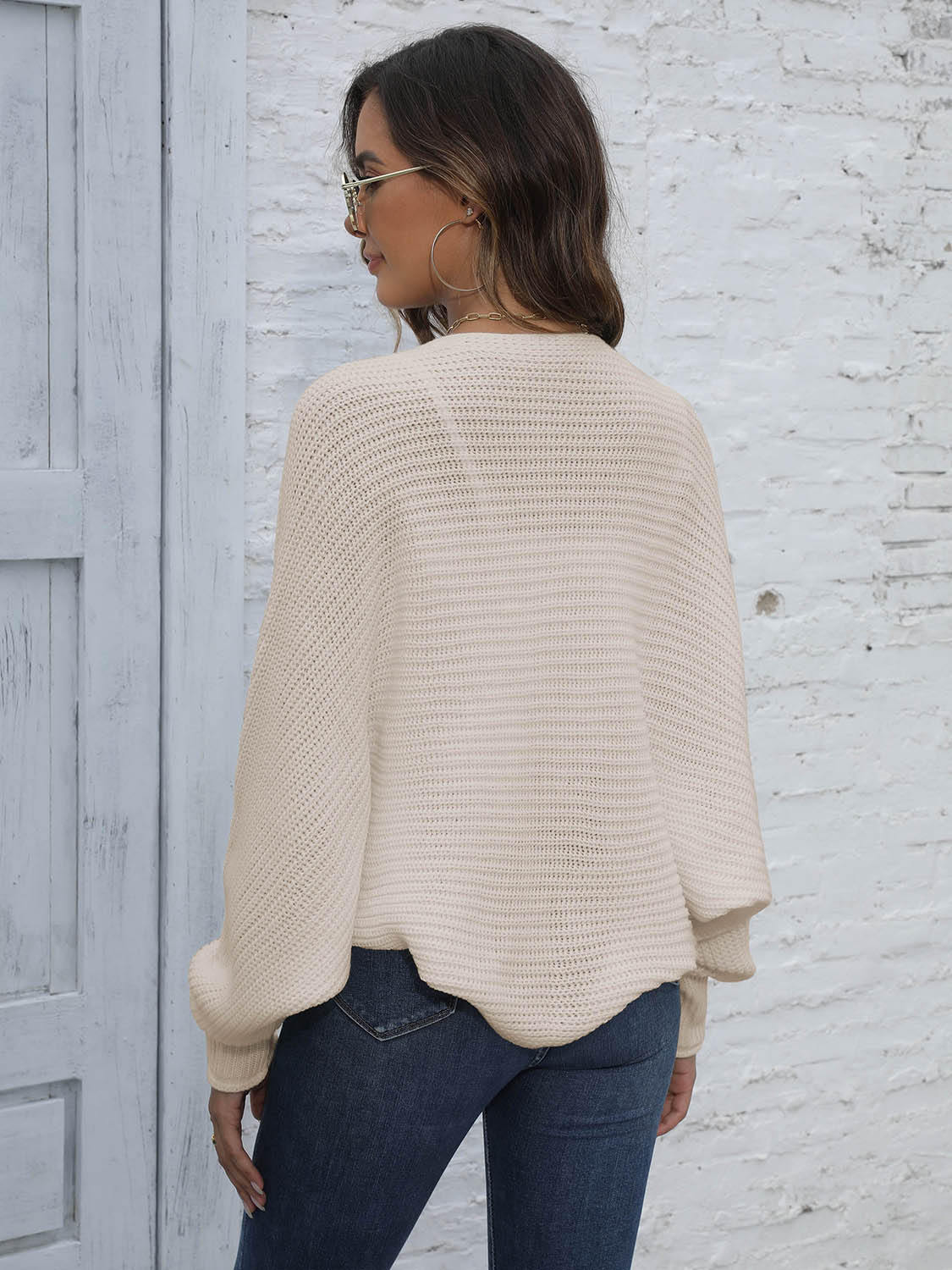 GR | Bat Sleeve Open Front Short Cardigan