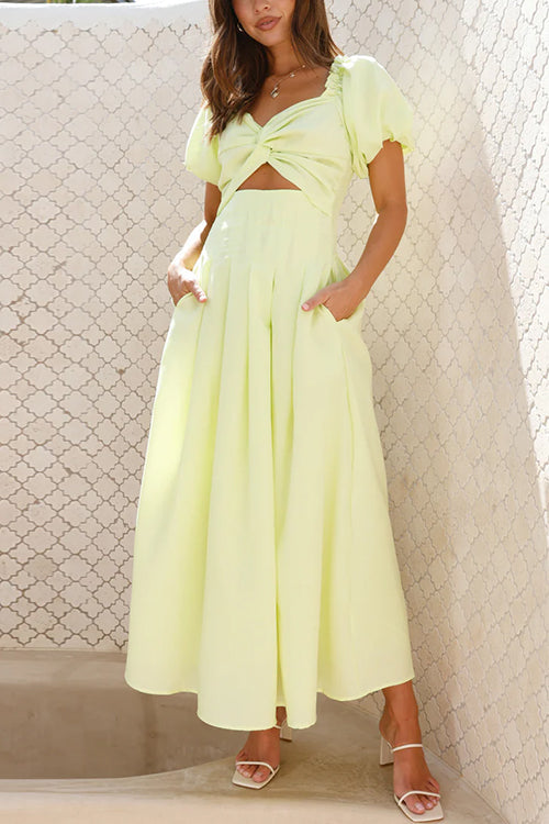 GR | Rosiedress Puffärmel Twist-Front Cut-Out Schwung Maxi-Kleid