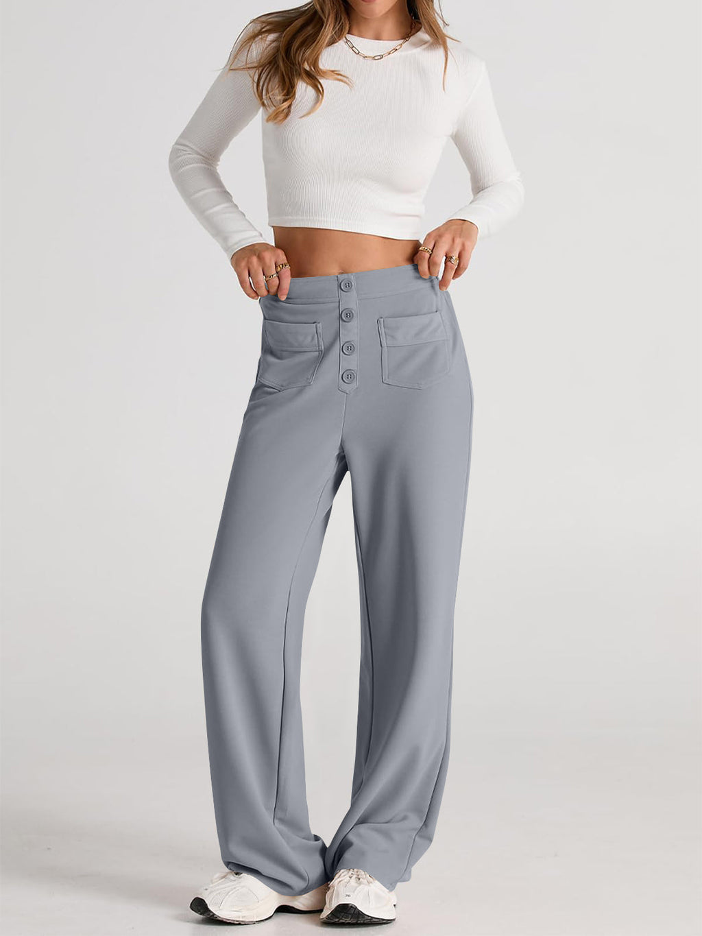 GR | Wide-waisted trousers with pockets, elegant and comfortable
