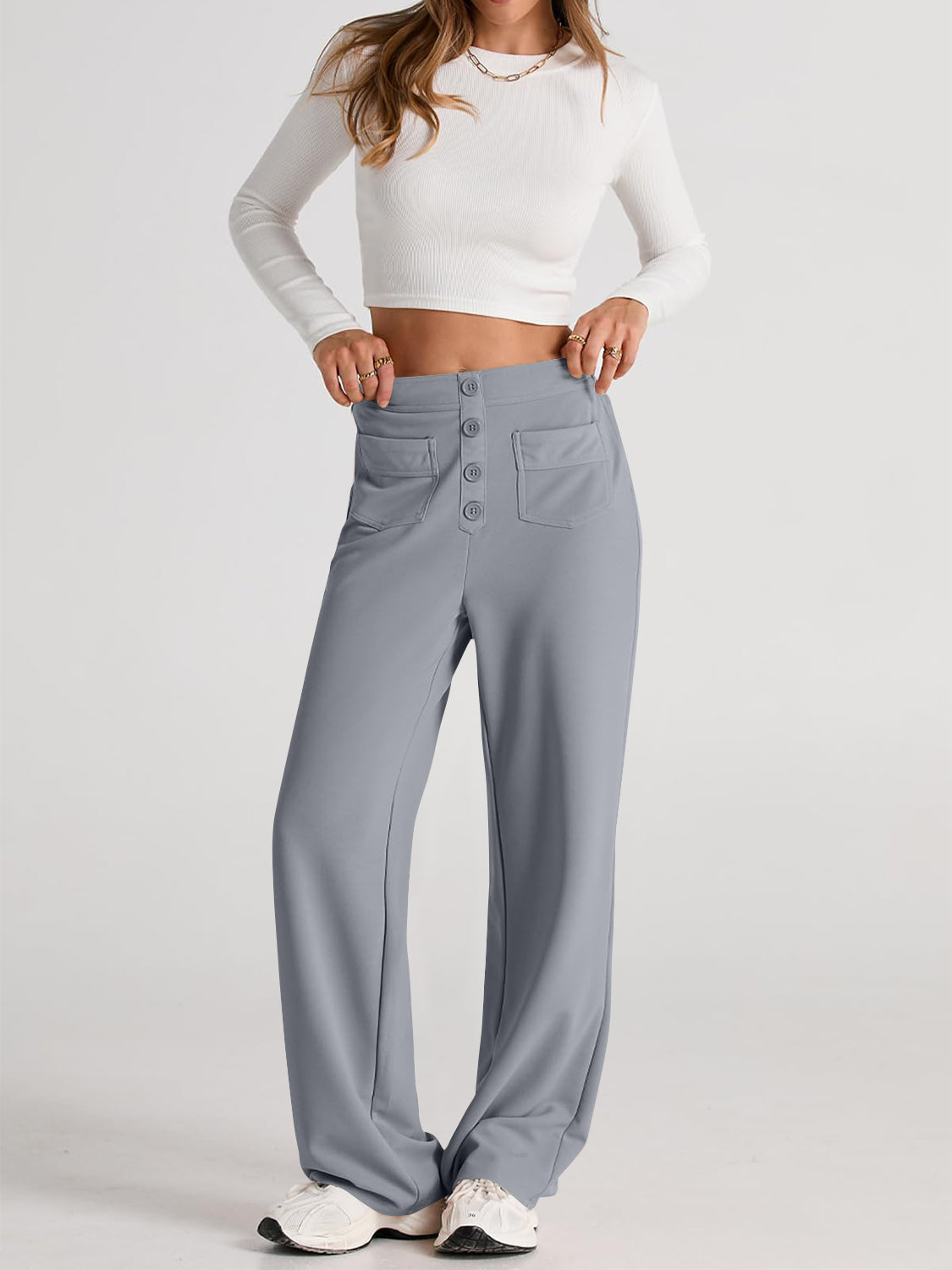 GR | Wide-waisted trousers with pockets, elegant and comfortable