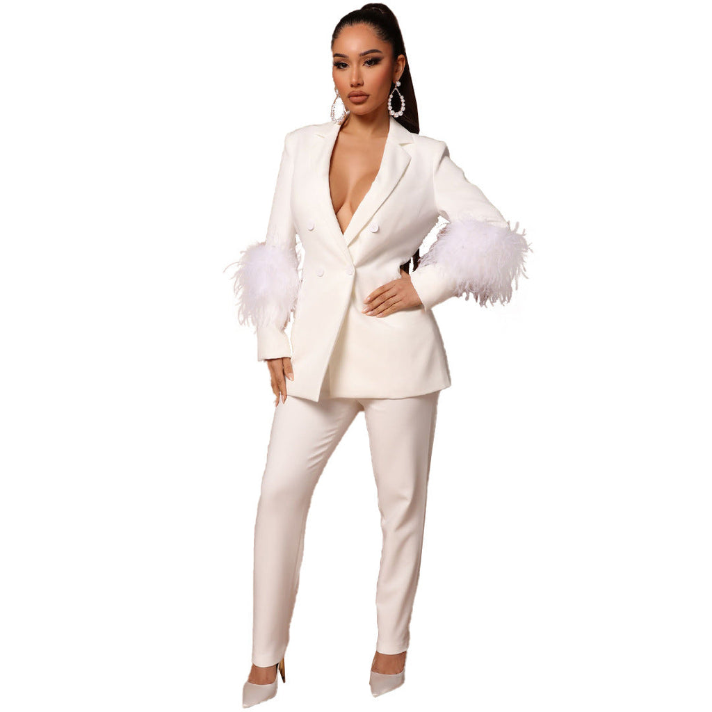 GR Two-piece ostrich fur lapel for women