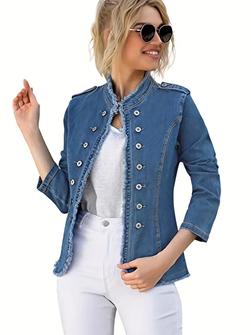 GR | Blue raw-trim denim jacket for women 
