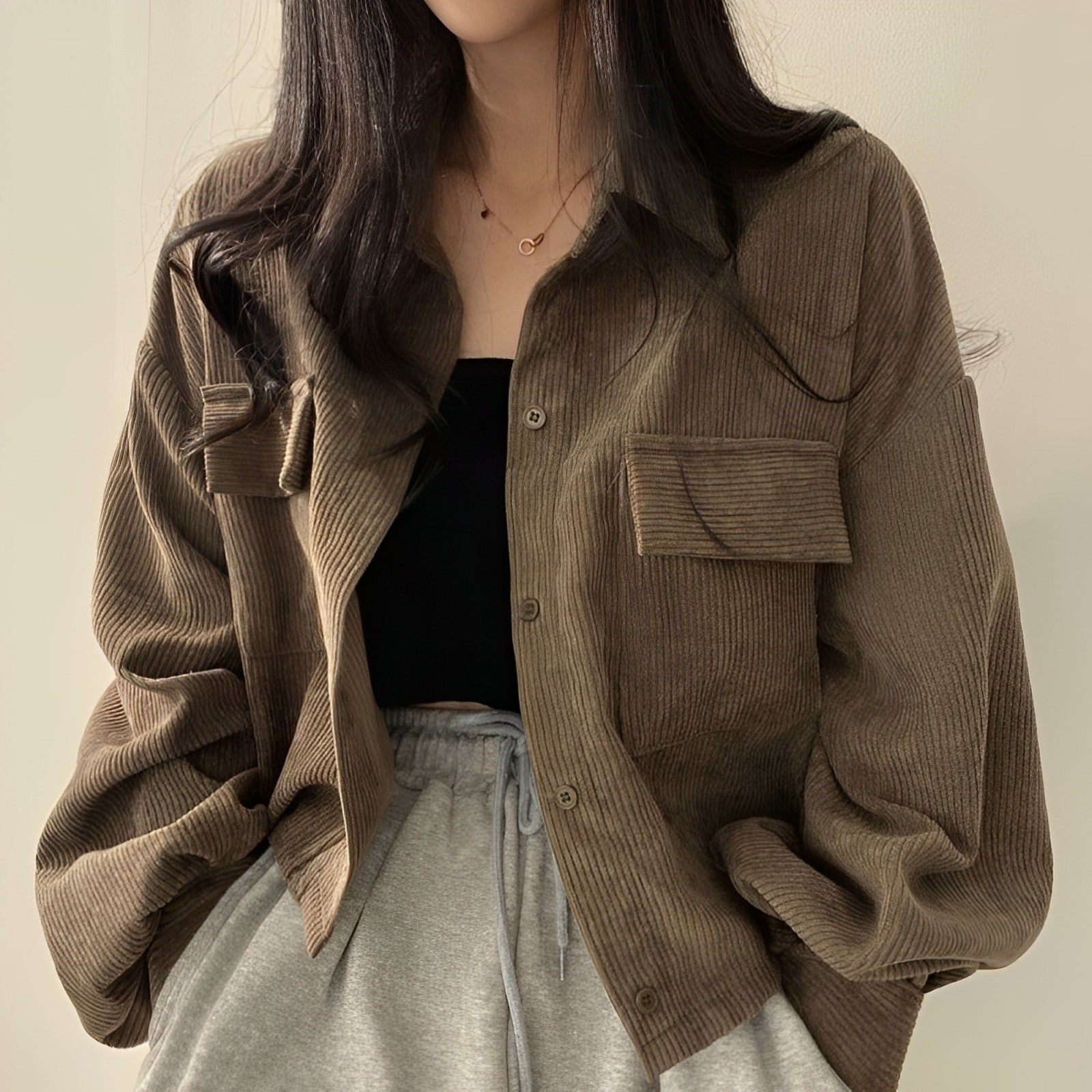 GR | Women's Corduroy Jacket with Short Lapel