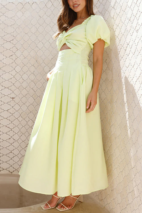 GR | Rosiedress Puffärmel Twist-Front Cut-Out Schwung Maxi-Kleid